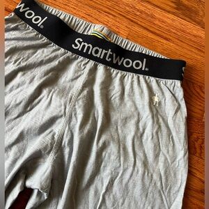 Smartwool Light Gray Men’s Merino Base Layer Bottoms with Black Waistband